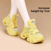 New Women Multi Color Chunky Platform Sneakers Lace Up Mesh Versatile Sporty Height Increasing Spring Autumn