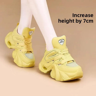 New Women Multi Color Chunky Platform Sneakers Lace Up Mesh Versatile Sporty Height Increasing Spring Autumn
