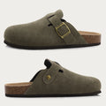 Women's Suede Slippers Comwarm Fashion Women's Suede Mules Slippers Men Clogs Cork Insole Sandals With Arch Support Outdoor Beach Slides Home Shoes