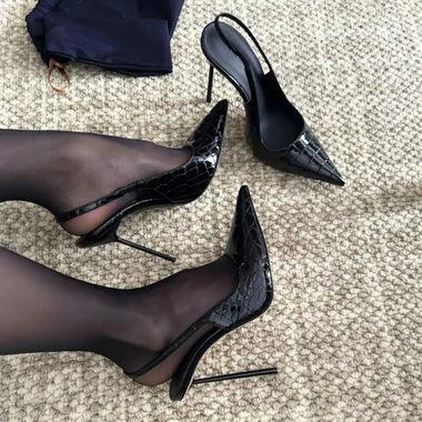 Sexy Crocodile Pattern Heels Women Pointed Toe Slingback Pumps Elegant Office Banquet Wedding Footwear