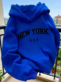 Women's Hooded Sweatshirt, Casual Fashion Hip Hop Style High Quality Harajuku Unisex Hoodie, USA New York Letter Print Outerwear