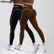WANAYOU Seamless High Waist Women Yoga Pants Color Contrast Sports Legging Hip Lift Gym Fitness Tights Quick Dry Workout Pants