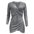 Cocktail Party Dresses For Women Sexy Deep V Neck Long Sleeve Bodycon Mini Dress Sparkly Glitter Sequin Slim Midi Dress Vestidos