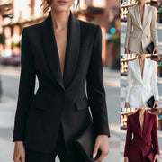 Women Blazer Jacket Women Formal Blazer Jacket Shawl Lapel Deep V Neck Shoulder Pad Long Sleeve Slim Office Business Coat