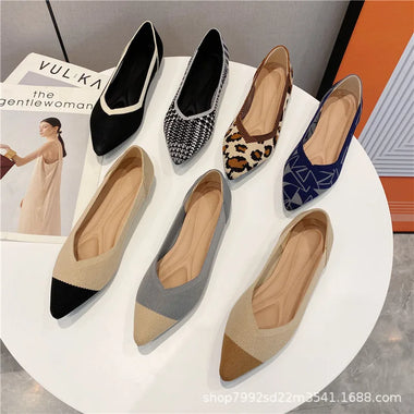 Women Pointed Toe Knit Flat Shoes Breathable Slip On Ballet Flats Soft Sole Casual Office Ladies Footwear  basket  femme