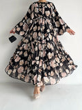 Chiffon Flower Dresses for Women Elegante Abaya Dubai Islam Muslim Dress Women Lace-up Casual Kaftan Clothes for Muslim Women