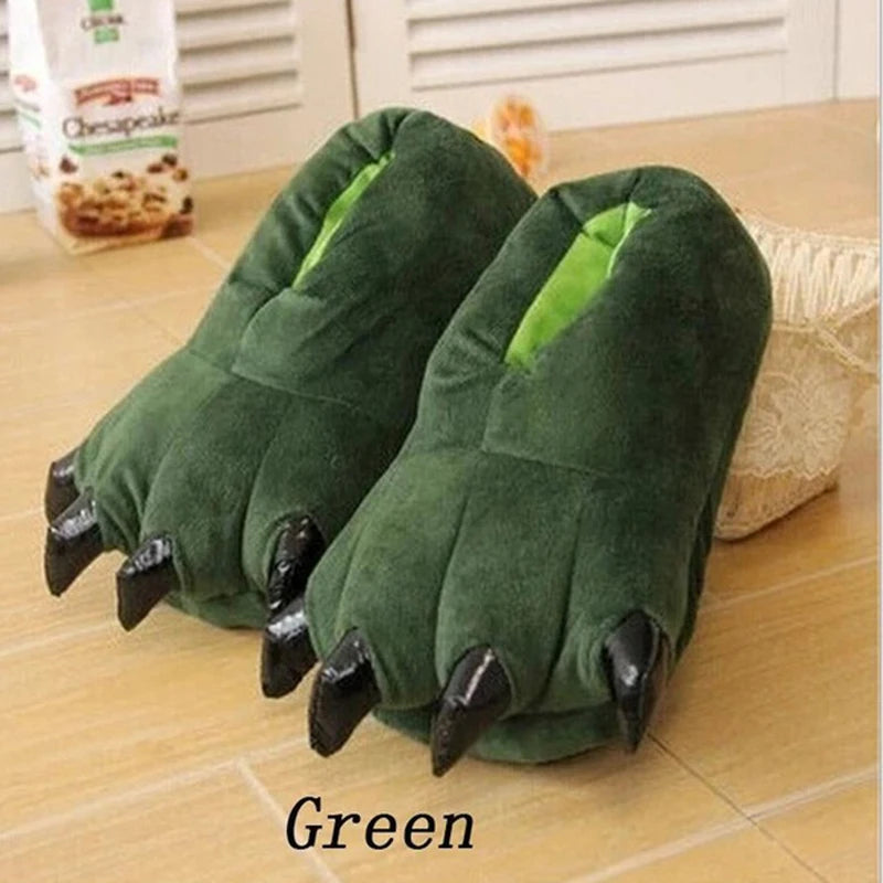 1Pair Cute Monster Dinosaur Claw Plush Slippers Warm Soft Indoor Floor Shoes For Women Men Winter Home Slippers