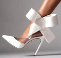 Pure White Lace Butterfly Knot Patterned Thin Heeled Pumps Pointy Toe High Heel Women's Shoes Celebrity Ladies Stilettos Party