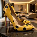 Black and White Polka Dot Pointed High Heels, Women's Patent Leather Fine Order Shoes, sexy French Style Commuting Women's Shoes