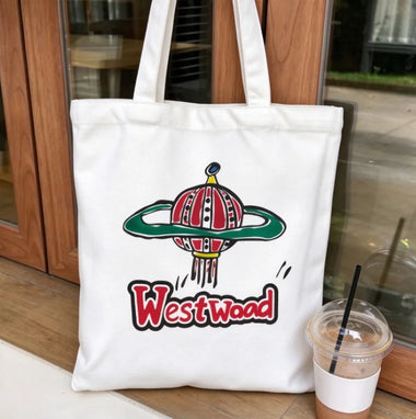 2026 new Canvas Tote Bag Cartoon Planet Lantern Print Large Capacity Shoulder Bag Women Casual Daily Shopping Handbag