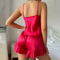 2pcs Sexy Silk Soild Color Suspender and Short V-Neck Sleeveness Sling Breathable Thin Women Nightdress for Women Home Wear