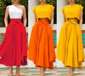 Brand New Boho Vintage Women Pleated Maxi Skirts High Waist Bandage Bownot Party Candy Color Ladies Elegant Pleated Maxi Skirt