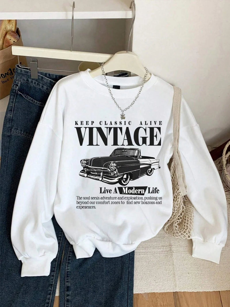 Keep Classic Alive And Car Printing Hoodies Women Autumn Casual Soft Hoodie Fashion Oversize Hoody Versatile Warm Fleece Hooded