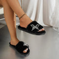 Korea Style Rhinestone Butterfly Indoor Slippers Women Winter 2026 Warm Plush Girl Slippers Brand Design Black Furry Fur Slides