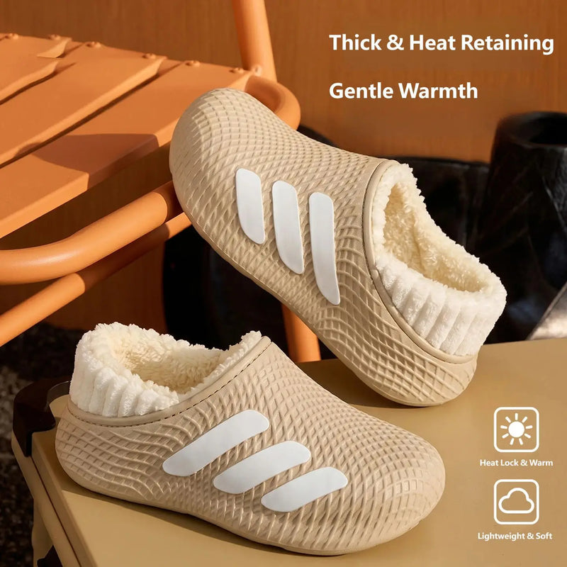 Men Women Fleece Lined House Shoes Winter Waterproof EVA Clogs Lightweight Warm Cozy Slip-on Sandals