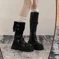 Vintage Square head Low Heels Ladies Shoes Winter Platform Women Thigh High Boots Fashionable versatile Belt Buckle Long Boots