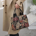 Casual Floral Print Women's Tote Bag Thickened Large Capacity Lunch Bag Zipper Canvas Jacquard Handbag