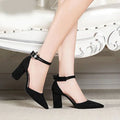 2025 Summer Square High Heels Women Shoes Flock Pointed Sandals Sexy Female Sandalias Shoes Ankle Buckle 6cm Heel Casual Pumps