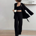Chic Summer Homewear Sleepwear Knitted Milk Silk Fungus Edge Pajamas Three-piece Soft Skin-friendly Loungewear Women's 2026 Y2K
