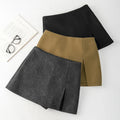 Black Side Slit Skirt Women's Winter Warm Mini Skirt Irregular High-Waist A-Line Bodycon Slim Sexy Shorts Skirts