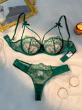 Women's Lingerie Set 2-Piece Women's Black Comfortable Lightweight Bow Semi Transparent Lingerie Set ZA824057