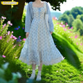 Romantic Ruffles Long Dresses Mori Girls Village Rural Summer Holiday Date Flower Floral Print Outfits Show Cute Sweet Dress