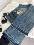 Casual High Waist Bell Bottom Jeans Women's Fashionable Embroidered Wide Leg Pants Retro Slimming American Style Thick Denim