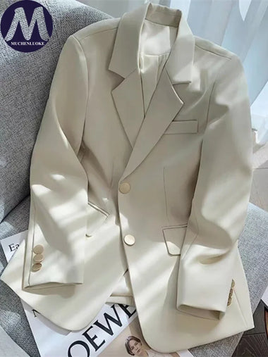 Women's Long Sleeved Blazer Korean Fashion Slim Fit Casual Loose Office Blazer for Spring Autumn