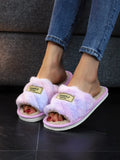 Homewear Shoes Stripe Furry Slippers Fluffy Non-Slip Home Thermal Slippers Thicken Warm Casual Winter Indoor Slippers