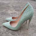 light green snake pattern 8cm-12cm stiletto shallow mouth pointed sexy single shoes party nightclub models women's shoes