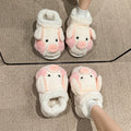 ZUOFU Unisex Cute Pig High Top Plush Slippers Autumn Winter Fluffy Faux Fur Non-Slip Warm Indoor Ankle Cotton Shoes