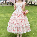 Pastoral apple floral Lolita JSK sleeveless big bow multi-layer lace long princess dress  maxi dresses for women