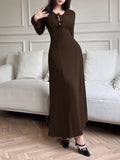 Elegant Lady's Long-Sleeved Simple Basic Solid-Color Dress