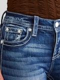 Embroidered Jeans High Waist Slim Straight Leg Washed Blue Denim Pants Decorative Back Pockets Casual Streetwear Women's Jeans