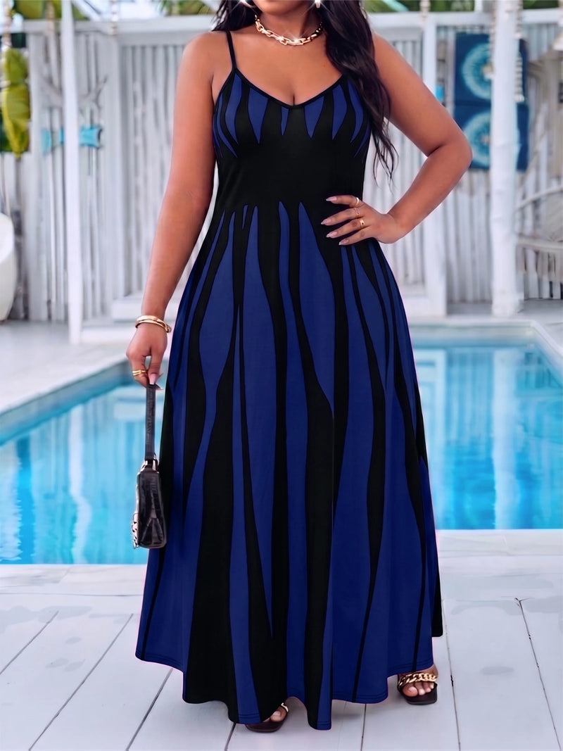 Stylish Plus Size Women's Maxi Dress with Elegant Striped Design for Effortless Summer Fashion