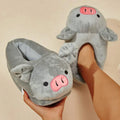 Women's Cute Cartoon Pig Shoes Winter Warm Heel Cover Home Floor Slippers Soft Fur Indoor Fluffy House Bedroom Silent Shoes