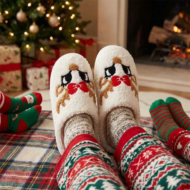 Christmas Slippers Cotton Plush Winter Warm House Shoes Unisex Indoor Footwear for Women Men Holiday Gift Home Bedroom