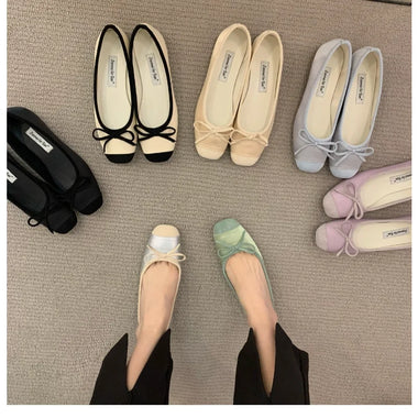 New Elegant Ballet Shoes Woman Classic Square Toe Bowtie Ballerina Flats Ladies Soft Loafers Comfortable Flat Shoes Ladies Shoes