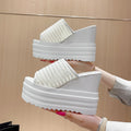 Aphixta 12cm High Heels Wedge Slides Sandals Height Increasing Summer Women Shoes Breathable Mesh Woman Wedge Slippers