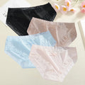 4Pcs Women Ice Silk Lace Seamless Low Rise Panties Solid Color Quick Drying Underpants Cute Bowknot Briefs Female Sexy Lingerie