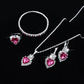 5-Piece Set of Fashionable Women's Pink Heart-Shaped Stainless Steel Rhinestone Jewelry Set, Including Necklace, Bracelet, Earrings, and Ring, as a Holiday Gift for Her