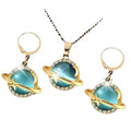 4PcsPlanet Star Jewelry Set for Women Golden Color Blue Round Stone Pendant Necklace Earrings Ring Fashion Party Costume Jewelr