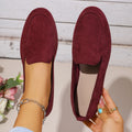 Women's V-Cut Suede Loafers, Round-Toe Pu Flat Slip-On Shoes, Retro Versatile Casual Women's Shoes for Commuting