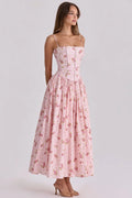Elegant Floral Long Sundress Women's High Waist Hollow Out Dress White Sun Dresses Summer Evening Graduation Party
