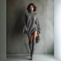 Elegant Long Sleeve Solid Knitwear Sweaters Dresses Women High-Neck Casual Commute Clothes Autumn Winter Female Pullover Dress