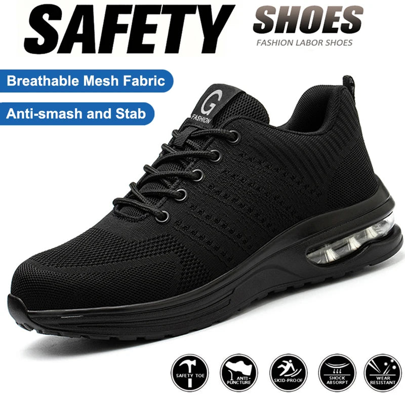 Air Cushion Work Safety Shoes Men Women Breathable Work Sneaker Anti-Puncture Anti Smash Steel Toe Tennis Shoes Work Boots