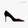 New Black Leather Rhinestone Women Pumps Luxury Women's Shoes 2026 Suede High Heels Shoes Fashion Office Stiletto Party Shoes