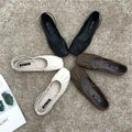Pleated Single Shoes Women Square Toe Soft Leather Ballet Flats Slip on Solid Color Elegant Dance Shoe Cross Belt Ladies Loafers