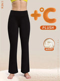 Women's Fall Winter Comfortable Wool Lined High Waisted Flare Wide Leg Trousers Tummy Control Butt Lifting Yoga Elegant Style