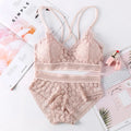 Lace Lingerie Set Cross Shoulder Strap Without Steel Ring Bra Women's Comfortable Support Underwear Fashionable Gathering Design